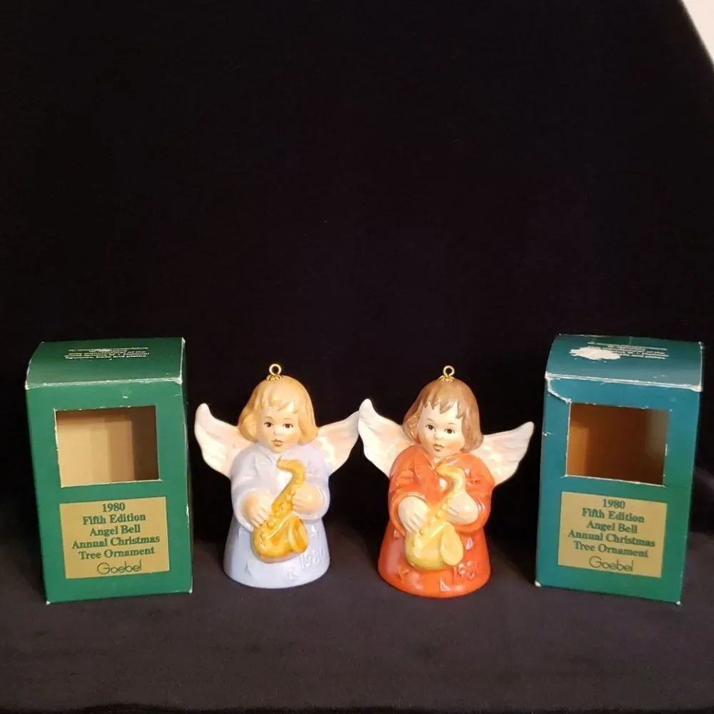 Pair of Vintage Goebel Angel Bell Ornaments 1980